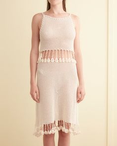 Posy Crochet Dress - Cream Fitted Crochet Dress With Fringe For Spring, Spring Beige Fringe Dress, Cream Cotton Dress With Crochet Trim, Bohemian Cotton Dress With Cutwork Hem, Cream Spring Dress With Crochet Trim, Spring Cream Dress With Crochet Trim, Cream Summer Dress With Crochet Trim, Summer Cream Dress With Crochet Trim, Spring Cotton Crochet Top With Fringe