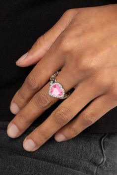 Paparazzi Committed to Cupid - Pink - Bella Bling by Natalie Heart Gem Ring, Textured Twists, Cupid Ring, Pink Heart Rings, Romantic Centerpieces, Heart Gem, Latest Jewellery Trends, White Crystals, Heart Frame