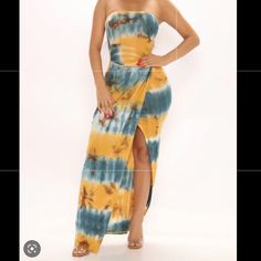 Fashion Nova Dress Tie Dye Yellow, Turquoise, Brown Size M Nwt Dye Clothes, Dresses Fashion Nova, Tie Dye Outfits, Yellow Turquoise, Fashion Nova Dress, Fashion Nova Dresses, Tie Dress, Fashion Nova, Colorful Dresses