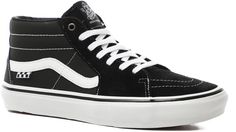 The Vans Skate Sk8-Mid is a mid top version of the Vans Sk8-Hi. This shoe worn frequently by iconic skateboarder Jeff Grosso (R.I.P.) belongs in Vans's new line of "Skate Classics." These are the most iconic skate shoes created by Vans but revamped to fit the needs of modern day skateboarding. These shoes integrate tongue straps for a snug fit, DURACAP underlay for durability, SickStick a rubber compound used to make a grippy outsole, and internal heel shanks to deliver more board feel in order to create a classic yet modern skate shoe. Vans Urban Mid-top Skate Shoes, Urban Mid-top Vans Skate Shoes, Vans Urban High-top Skate Shoes, Urban Vans High-top Skate Shoes, Vans High-top Sneakers With White Sole For Skateboarding, Mid-top Skate Shoes With White Sole For Skateboarding, Urban Mid-top Skate Shoes With White Sole, Casual Mid-top Skate Shoes For Skateboarding, Black Casual High-top Sneakers For Skateboarding