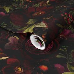 an image of a floral wallpaper with red and purple flowers on black background,