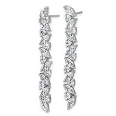 Rhodium over sterling silver polished fancy cubic zirconia stones dangle earrings. Measures approximately 1 15/16"L x 3/16"W and have post and push back closure. Silver Chandelier Earrings With Cubic Zirconia, Dazzling Linear Earrings With Diamond Accents And Cubic Zirconia, Dangle Cubic Zirconia Earrings, White Gold Cubic Zirconia Linear Dangle Earrings, Sparkling Cubic Zirconia Linear Dangle Earrings, Sparkling Cubic Zirconia Dangle Diamond Earrings, White Gold Cubic Zirconia Linear Earrings, Dazzling Linear Earrings With Diamond Accents, Glamorous Sterling Silver Dangle Diamond Earrings