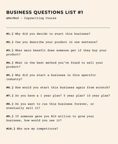 the business questions list is shown here