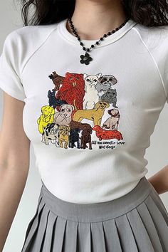 aesthetic dog embroidery white graphic top, aesthetic baby tees boogzel clothing Embroidered Short Sleeve Stretch Tops, Embroidered Short Sleeve Tops With Stretch, Embroidered Stretch Short Sleeve Tops, Short Sleeve Embroidered Stretch Tops, Embroidered Stretch Cotton Tops, Dogs Embroidery, Aesthetic Tops, Find Aesthetic, Aesthetic Baby