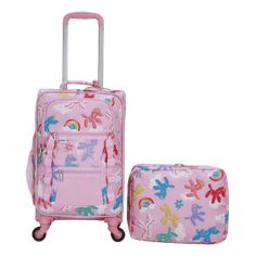 Find everything you need for a quick trip with this one bag. Extend the telescopic handle to navigate this bag with ease. This 18-inch carry-on piece also includes 4 - 360 degree spinner wheels that make traveling a dream. This carry-on has seven fun and stylish kid prints that gives their pilot case something that stands out from the crowd. Pick up this exclusive carry on piece today, only at Walmart.com. Color: Multicolor. Portable Pink Travel Accessories, Pink Travel Bag With Luggage Sleeve, Portable Pink Rectangular Luggage, Portable Pink Travel Case, Portable Pink Luggage For Everyday Use, Pink Portable Luggage For Everyday Use, Pink Rectangular Luggage For Travel, Rectangular Pink Luggage For Travel, Pink Luggage With Luggage Sleeve For Daily Use