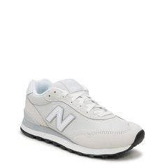 Enjoy the retro-inspired styling of these women’s New Balance 515 reflection white/aluminum grey casual sneakers. Crafted with suede, mesh, and synthetic upper, these casual kicks sport a round toe and lace-up closure. The lightweight EVA foam cushioned midsole and heel lends long-lasting comfort while a NB Comfort Insert offers additional cushioning. A durable rubber outsole provides traction. The heritage-inspired design is timeless. | New Balance Women's 515 Sneaker in Reflection White/Alumin New Balance White Sporty Walking Shoes, White New Balance Sporty Walking Shoes, New Balance Sneakers For Light Sports With Perforations, New Balance Sneakers With Perforations For Light Sports, New Balance Synthetic Sneakers With Perforations, Sporty White New Balance Walking Shoes, White New Balance Sneakers For Jogging, White Mesh Sneakers With Perforated Toe Box, New Balance White Mesh Sneakers