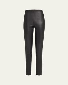 Vince paneled leggings crafted from supple leather    High rise    Flat front    Skinny legs    Cropped above the ankle    Pullon style    Professional clean only    Imported Stretch Leather Leggings For Work, Elegant Fitted Leather Leggings, Sleek Tight Full-length Leather Pants, Fitted Leather Leggings, Chic Leather Leggings, Elegant Leather Tapered Leg Pants, Sleek Fitted Leather Leggings, Chic Tight Leather Pants For Work, Fitted Leather Pants With Tapered Leg