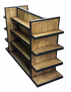 three wooden shelves stacked on top of each other with one shelf open and the other closed