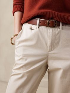 Effortlessly sophisticated with a relaxed silhouette and roll cuffs, this incredibly soft chino pant is designed to suit many tastes: size down for a higher rise and figure-hugging fit, or take your regular size for a slouchy, highly relaxed take on Relaxed Fit Solid Color Chinos With Belt Loops, Chic Cotton Chinos With Tapered Leg, Relaxed Fit High-waisted Chinos, Relaxed Fit High-waisted Chinos For Everyday, Spring Ankle-length Chinos For Everyday, Everyday Ankle-length Chinos For Spring, Fall Wide-leg Chino Cotton Twill Chinos, Relaxed Fit Tapered Leg Everyday Chinos, Fall Wide Leg Chino Cotton Twill Chinos