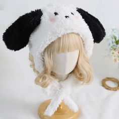 Option: Expressive Expressionless Diameter Length(cm)(inch) 56-58/22.04-22.83 Decora Fashion, Evil Princess, Kawaii Hat, Puppy Hats, Punk Woman, Funky Hats, Pet Spaces, Ear Cap, Black And White Dog