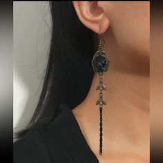 This Unique Pair Is A Wonderful Addition To Your Wardrobe And Your Style; Sure To Get Lots Of Compliments! Gshmh60060001p9 Handmade Elegant Alloy Earrings, Evening Metal Tassel Earrings, Metal Tassel Earrings For Evening, Vintage Black Alloy Jewelry, Black Dangle Alloy Earrings, Black Dangle Earrings In Alloy, Elegant Metal Tassel Earrings As Gift, Formal Metal Tassel Drop Earrings, Black Dangle Jewelry With Tassels