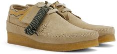 Suede oxfords in taupe. Embroidered detailing at collar. · Logo tag at lace-up closure · Suede lining in brown · FSC®-certified crepe rubber sole Supplier color: Maple Suede Oxfords, Original Clothes, Logo Tag, Clarks Originals, Wedge Sneaker, Luxury Streetwear, Wedge Boot, Rubber Sole, Oxford