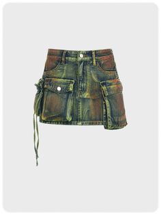 Street Multicolor Denim Pockets Bottom Skirt | kollyy Cargo Denim Skirt, Skirt Png, Ripped Hoodie, Ripped Dress, Y2k Skirt, Summer Green, Skirt Y2k, Skirts Women, Short Denim Skirt