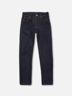 Low-waist regular-fit jeans with a straight leg, in a rich indigo dry denim. Crafted from an incredibly beautiful denim, these jeans feature a solid deep blue hue with a subtly visible white weft and a delicate crosshatch texture, exuding an elegantly rustic aesthetic. Over time, with consistent wearing and washing, these jeans will naturally age, gaining a more appealing look with age. Classic Everyday Rigid Denim Jeans, Classic Dark Wash Jeans With Standard Cut Leg, Classic Dark Wash Standard Cut Jeans, Classic Dark Wash Jeans With Standard Cut, Classic Denim Blue Jeans With Standard Cut Leg, Classic Indigo Denim Jeans, Classic Denim Blue Jeans, Classic Dark Wash Straight Fit Jeans, Classic Indigo Jeans For Everyday