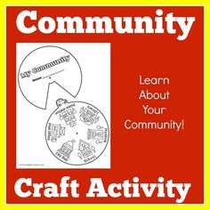 a red and yellow sign with the words craft activity on it that says community learn about your community