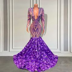 Long Sleeve Mermaid Prom Dress, Lavender Prom Dresses, Prom Dress Black, Mermaid Prom Dress, Purple Prom Dress, Elegant Prom Dresses, Sequin Appliques, Formal Party Dress, Black Prom Dresses