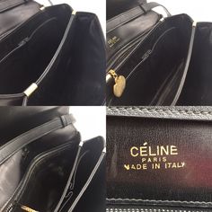 "100% Authentic Celine Vintage Horse Carriage Shoulder Bag - Material: Leather - Hardware: Gold hardware, signs of use - Color: Black - Genuine leather shoulder strap - Signed: \"CELINE PARIS\" - Serial number reads: MADE IN ITALY - Inside: B, some signs of use - Outside: AB, Some signs of used - Size approx.: L25 H17 D4 cm - Shoulder strap drop max 40 cm - Come with: Nothing - Condition: B Description of Grade N : New S : Unused SA : Less frequently used items A : There is a little feeling, goo Designer Travel Flap Bag With Branded Hardware, Vintage Flap Bag With Detachable Strap For Formal Occasions, Vintage Shoulder Bag With Branded Hardware For Daily Use, Vintage Formal Shoulder Bag With Branded Hardware, Designer Flap Shoulder Bag For Office, Designer Evening Bag With Flap, Formal Flap Bags With Branded Hardware, Formal Vintage Shoulder Bag With Branded Hardware, Formal Flap Shoulder Bag With Branded Hardware