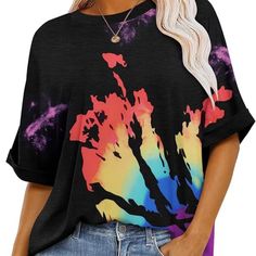 Size M Zeagoo Women Short Sleeve T Shirts Summer Graphic Tees Oversized Flowy Tops Rainbow Tie Dye Summer Graphic Tees, Summer Graphic Tee, Rainbow Tie Dye, Rainbow Tie, Shirts Summer, Flowy Tops, Tie Dye, Graphic Tees, Womens Tops