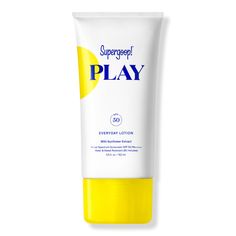 PLAY Everyday Lotion SPF 50 with Sunflower Extract PA++++ -  Supergoop! PLAY Everyday Lotion SPF 50 with Sunflower Extract PA++++ is a hydrating, fast-absorbing formula that provides high-performance protection from UVA, UVB and IRA rays, and helps prevent photoaging and dehydration.    Benefits     Broad spectrum sunscreen that protects against UVA, UVB and IRA rays Supergoop's original broad spectrum sunscreen lotion for face and body Formulated with natural extracts of citrus and ba Everyday Sunscreen, Sunscreen For Sensitive Skin, Makeup Lessons, Glow Stick, Body Sunscreen, Sunscreen Spf 50, Sunscreen Lotion, Broad Spectrum Sunscreen, Spf Sunscreen