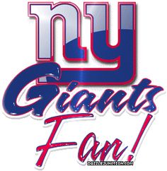 the new york giants fan logo is shown in red, white and blue lettering that reads ny giants fans fan