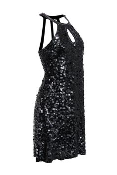 Shimmy and sway to the music of the night in this sparkling dress! Made by Sue Wong, known for their embellished beauties, this little black dress features top to bottom geometric sequins and an edgy caged back design. You'll want to wear this frock for years to come, simply pair this with some colorful heels and get ready to attack the dance floor! Size 8 100% Silk Fitted, mini silhouette High neckline with keyhole cutout Sequins throughout Caged back design Cups at bust Fully lined Hidden side Black Embellished Party Dress, Disco Style Embellished Mini Dress For Night Out, Embellished Disco Mini Dress For Night Out, Disco Embellished Mini Dress For Night Out, Disco Style Sleeveless Embellished Mini Dress, Black Sleeveless Sequin Dress With Contrast Sequins, Sleeveless Disco Evening Dress, Sleeveless Disco Mini Dress For Evening, Disco Style Sleeveless Mini Dress For Evening