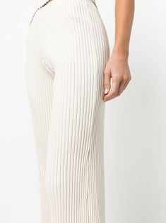 Off-white cotton ribbed cropped trousers from JOHN ELLIOTT featuring mid-rise, elasticated waistband, ribbed panelling and cropped leg. | John Elliott Ribbed Cropped Trousers Ribbed Paneling, John Elliott, Cropped Trousers, White Cotton, Mid Rise, Top Brands, Trousers, Off White, Luxury Fashion