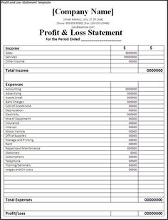 a printable balance sheet for profits and loss statements