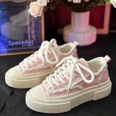 Pink And White Canvas Large Sole Casual Shoe Thick Laces * Never Worn ~ Comes With Box * Size Womans 7 But Runs Small Fits A Size 6 /6.5 Couple Shoes, Adidas Shoes Women, Pink Canvas, Hype Shoes, Casual Shoe, Canvas Shoes Women, Swag Shoes, Fashion Couple, Classic Sneakers