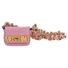 Moschino preloved bubble pink leather mini bag, heavy duty gold chain and front logo. Minor tarnish on turn lock. Little scratch in a corner as in photo. Shoulder strap drop 20”. Pink Mini Bag, Moschino Bag, Moschino Bags, Leather Mini Bag, Pink Mini, Big Kid, Pink Leather, Leather Mini, Fashion Handbags