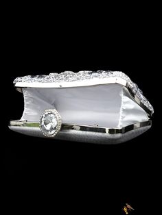 BirdinBag - Rhinestone-Embellished Chain Strap Silver Evening Clutch Bag Evening Clutch Bag, Evening Clutch, Printed Bags, Square Bag, Chain Strap, All Over Print, Evening Bags, Clutch Bag, Bag Lady