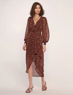 Wythe Dress – Heartloom Flowy Chic Wrap Dress For Fall, Fall Maxi Wrap Dress For Brunch, Fall Formal Chiffon Midi Dress, Chiffon Midi Dress For Formal Fall Events, Formal Fall Chiffon Midi Dress, Flowy Midi Dress With Surplice Neckline For Fall, Floral Print Midi Dress With Surplice Neckline For Evening, Fall Date Night Midi Wrap Dress, Elegant Floral Print Wrap Dress For Date Night