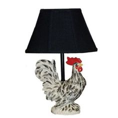 a chicken lamp with a black shade on it