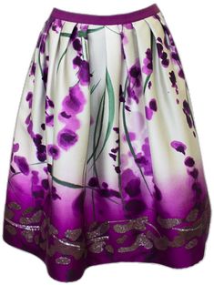 Purple Floral Pattern, Flower Skirt, Late 90s, Purple Silk, Beautiful Watercolor, Watercolor Flower, Purple Floral, Flare Skirt, Watercolor Print