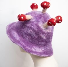 Please feel free to ask any question. Galaxy Mushroom Hat, Felted Elf Hat, Purple Fairy Hat, Red Mushrooms, Mushroom Hat, Forest Elf, Floral Hat, Bowler Hat, Elf Hat