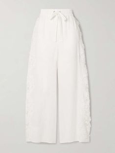 ZIMMERMANN Halliday guipure lace-trimmed linen wide-leg pants | NET-A-PORTER Designer Hair Accessories, Wide Leg Linen Pants, Swimsuit Dress, Sport Pants, Hat Hairstyles, Jeans Dress, Net A Porter, Women Collection, Denim Dress