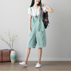 Women Vintage Linen Short Jumpsuits Summer Sleeveless Rompers Solid Playsuits Casual Wide Leg Pants Check more at https://hk123mart.com/product/women-vintage-linen-short-jumpsuits-summer-sleeveless-rompers-solid-playsuits-casual-wide-leg-pants/ Style Salopette, Short Dungarees, Jumpsuits Summer, Overalls Fashion, Blue Overalls, Turquoise Blue Color, Linen Short, Bib Overalls, Bleu Turquoise