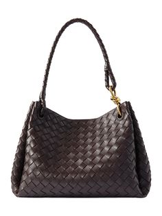 Bottega Veneta Parachute Intrecciato Leather Shoulder Bag Spare Change, Leather Weaving, Daily Essentials, Green Brown, Bottega Veneta, Leather Shoulder Bag, Shoulder Straps, The Bag, Tablet