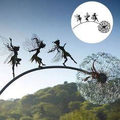 Fairy Steel Garden Sculptures. Shop Lawn Ornaments & Garden Sculptures on Mounteen. Worldwide shipping available. Dandelions Dance, Dandelion Decor, Dancing Fairy, Fairies Dancing, Fairy Statues, Garden Figurines, Decorative Garden Stakes, Garden Sculptures, Lawn And Landscape