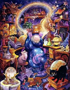 an image of a painting with cats in it