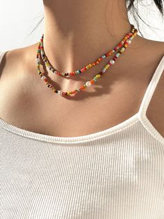 Korean Fashion Colorful, Flower Beaded Necklace, Boho Beads, Women Aesthetic, Girl Friend, Jewelry Model, Chain Choker Necklace, Beaded Choker Necklace, Trendy Clothing