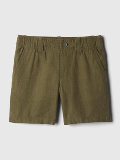 Smooth linen-cotton shorts.  Button at elasticized waist.  Slants pockets at front and back.  Easy, pull-on waist.  Easy through the hip and thigh.  Sizes range from baby to toddler. Army Green Jacket, Army Jacket, Soft Hands, Baby Gap, Soft Hand, Green Jacket, Baby Boy Outfits, Cotton Shorts, Family Photos