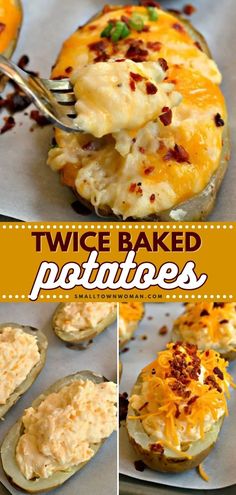 TWICE BAKED POTATOES Different Baked Potatoes, Gameday Sides, Dinner Ideas For Birthday, Twice Baked Potatoes In The Oven, Recipes For Two People Dinners, Twice Baked Potatoes Easy, Christmas Meal Ideas Dinner, Side For Steak, Baked Potato Fillings