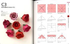 an open book showing instructions to make origami flowers