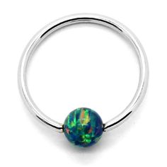 "14K White Gold Captive Belly Ring Ring with Green Opal Bead - Sizes 14G-20G Assorted Diameters -3/4\" -5/8\" -9/16\" -1/2\" -7/16\" -3/8\" -5/16\" -1/4\"" Bead Sizes, Yellow Gold Solitaire, Belly Ring, Green Opal, Body Jewellery, Belly Rings, Ring Ring, Jewelry Lover, Body Jewelry