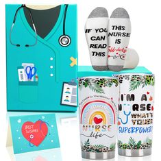 the doctor's gift set includes two mugs, socks and a note card