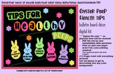 an advertisement for the easter peep health tips program, which includes colorful bunny stickers