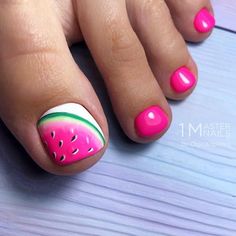 Watermelon Nail, Watermelon Nail Art, Tropical Nail Designs, Easy Toe Nail Designs, Simple Toe Nails, Pedicure Designs Toenails, Watermelon Nails, Toe Nail Color, Pretty Toe Nails