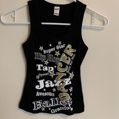 Dancer Born For This Black Tank Top Super Star, Hip Hop, Tap, Jazz, Ballet. Size Small. Brand New Without Tags. Black Ribbed Tank. Stretch Black Top For Dance Class, Black Stretch Top For Dance Class, Black Glitter Print Tops For Cheerleading, Black Graphic Print Top For Cheerleading, Fitted Hip Hop Dance Tops, Black Dancewear Tops For Dance, Stretch Black Tops For Dance, Black Stretch Tops For Dance, Fitted Black Top For Dance Class