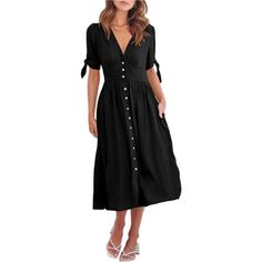 100% Rayon Pull On Closure Dry Clean Only Sizes=Us(4-6), M=Us(8-10), L=Us(12-14), Xl=Us(16-18),See Details In Rich Description. Features - V Shape Necklinebra Friendlyfunctional Shell Button Frontelastic Back Waistshort Sleeve With Tie Cuffstraight Cut Midi Dress Occasions - Suitable For Holiday, Work, Daily, Casual Wear And Beach, Very Great With Sandals, Heels And Another Casual Shoes. Holiday Dress - Wears Like A Holiday. The Button Down Midi Dresss Is Our Postcard From Travels We'll Never Fo Black Midi Dress For Spring Brunch, Casual Black Maxi Dress With Button Closure, Elegant Black Maxi Dress With Button Closure, Black Dress With Buttons For Vacation, Casual Buttoned Maxi Dress For Date Night, Casual Black Midi Dress For Day Out, Casual Black Midi Dress With Buttons, Black Midi Dress For Spring Day Out, Black Mid-length Spring Dresses