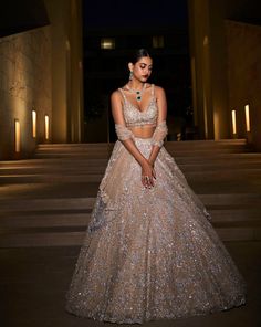 Champagne Sequin Lehenga Set Champagne Lehenga, Shimmer Lehenga, Indian Reception Outfit, Sequins Lehenga, Sequin Lehenga, Seema Gujral, Engagement Lehenga, Reception Outfits, Sangeet Outfit